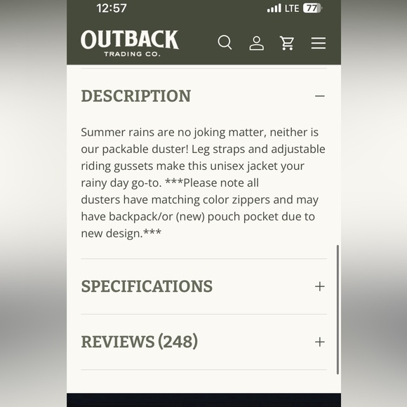 Outback Trading Co. Pak-A-Roo Duster. Size XXL. EUC - Picture 15 of 16